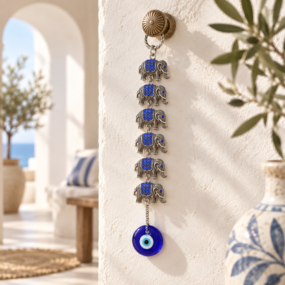 Blue Evil Eye Elephant Hanging Charm