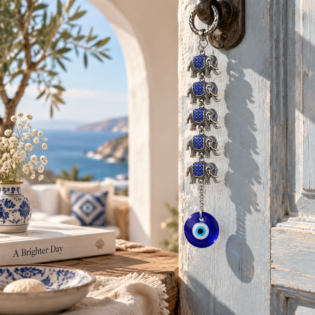 Blue Evil Eye Elephant Hanging Charm